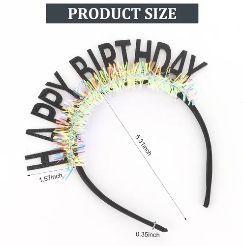 Vista 5 de CIEHER Diadema de corona de cumpleaños para mujeres y niñas, tiara con decoraciones - negro