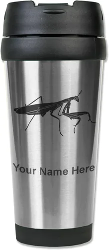 Vista 6 de LaserGram Taza de viaje de café de 16 onzas, mantis rezando, grabado personalizado incluido (negro)