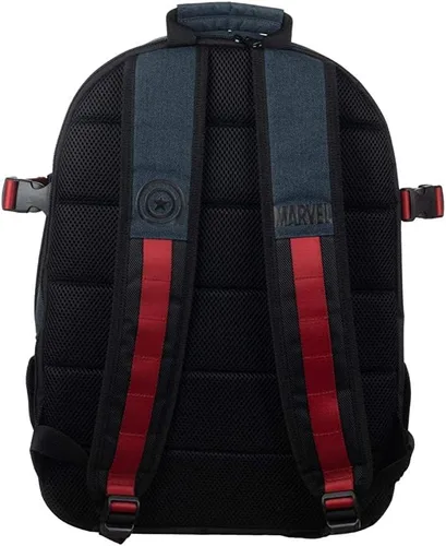 Vista 4 de Mochila utilitaria de superhéroe de Capitán América Comic Book, Azul Patchwork, talla única Se ajusta a la mayoría