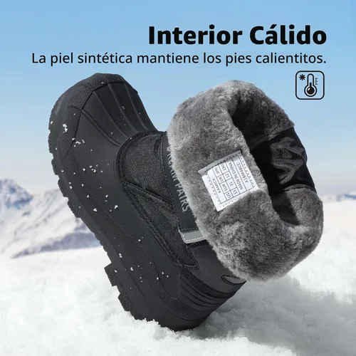 Vista 4 de DREAM PAIRS - Botas de nieve para invierno, resistentes al agua, a media pantorrilla, para niños y niñas pequeños y grandes Negro