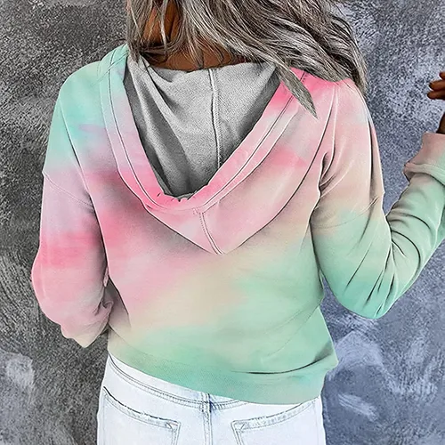 Vista 4 de Sudadera con capucha y media cremallera para mujer, con cordón, atlética, moderna, con bolsillo frontal, manga larga, para otoño