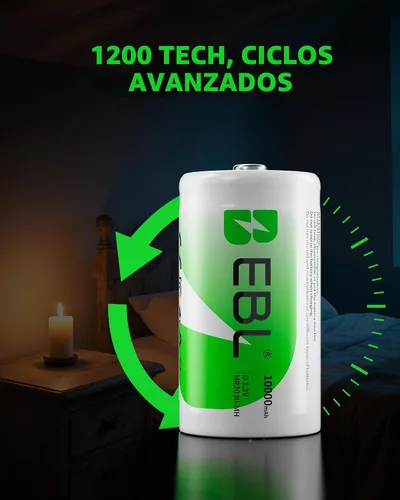 Vista 4 de EBL 4c 4d Baterías con cargador 10000mAh Ni-MH compatible con linternas, radios, altavoces portátiles, sin mercurio, 1200 ciclos