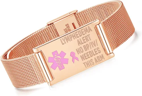 Vista 11 de LinnaLove Lymphedema Alert Bracelets no bp/iv/needles this arm Stainless Steel Medical id Bracelets for Women