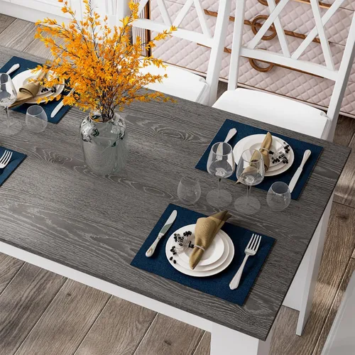 Vista 8 de Giantex Mesa de comedor de madera, mesa de cocina moderna para 4, mesa de comedor rectangular para cocina, comedor, sala de estar, muebles