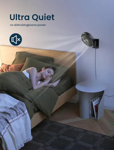 Vista 7 de Ventilador oscilante silencioso de pared de 8.5 pulgadas con control remoto y temporizador, 4 velocidades ajustables para baños pequeños