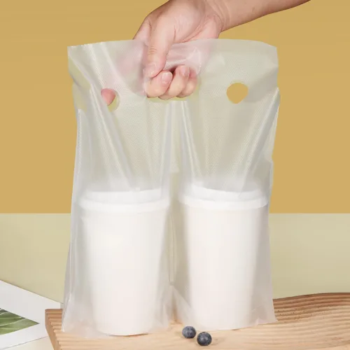 Vista 10 de Elyfree 200 unidades de transportador de bebidas para entrega, transportador de plástico transparente con asa para café/té/jugo, bolsas portátiles