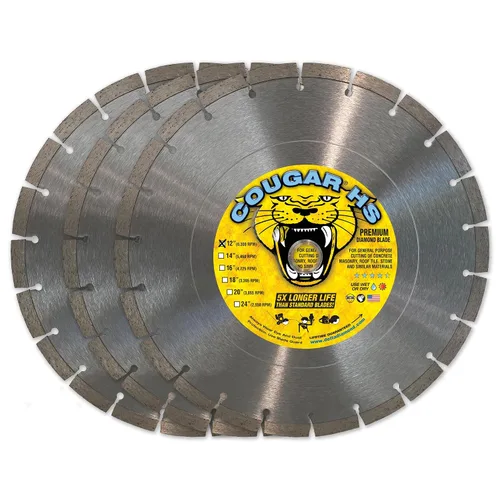 Vista 7 de Cougar HS Hoja de sierra de hormigón de diamante de 12 pulgadas, hoja segmentada de uso general premium, hormigón de corte seco/húmedo, mampostería