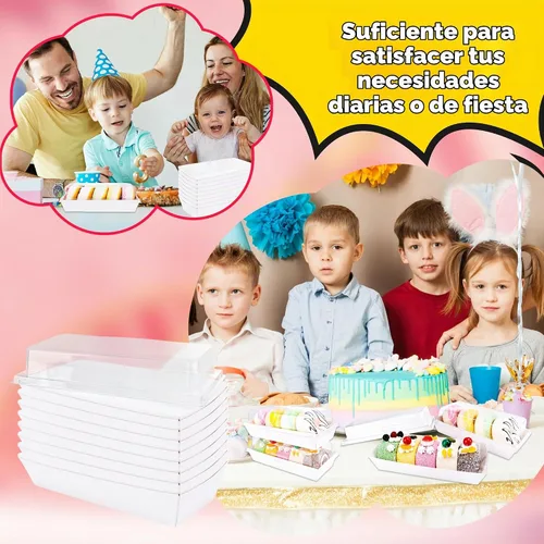 Vista 4 de Paquete de 60 cajas de embutidos de 7.5 pulgadas con tapas transparentes, cajas de papel blanco para panadería, recipientes pequeños para postres
