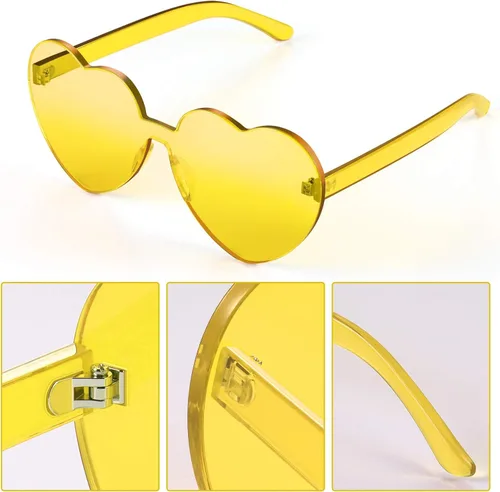 Vista 7 de Maxdot 3 lentes de sol con forma de corazón, sin montura y corazón, transparentes para San Valentín, día de San Patricio, fiesta de verano