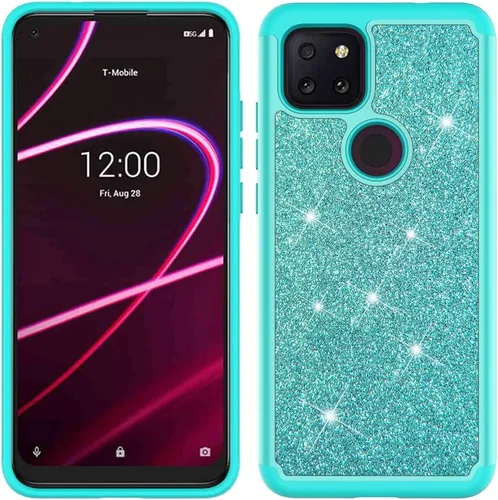 Vista 2 de Funda protectora para T-Mobile Revvl 5G con protector de pantalla y protector de pantalla, funda rígida de goma de diamante brillante para niñas