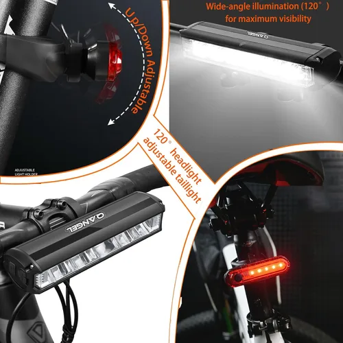 Vista 6 de Juego de luces brillantes para bicicleta para ciclismo nocturno, luz LED para bicicleta de haz alto y haz bajo, juego de faros delanteros