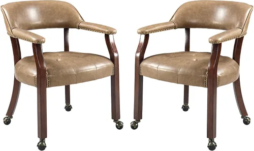 Vista 50 de LEEMTORIG Juego de 2 sillas de comedor con ruedas y brazo, sillas de comedor grandes con ruedas, silla de mesa de póquer de madera maciza, 26