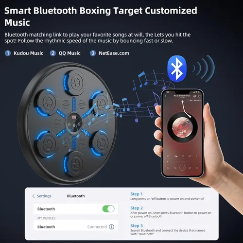 Vista 3 de Segunda Generación de Máquina de Boxeo con Música con Guantes de Boxeo, Máquina de Boxeo Montada en Pared con Música, Entrenador de Boxeo con Música