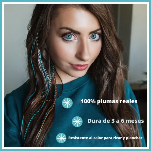 Vista 2 de Kit de extensiones de plumas de cabello, plumas de gallo largas reales para cabello con cuentas de microenlace y herramienta de bucle, turquesa