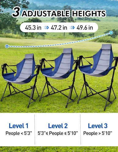 Vista 2 de [Usado] Docusvect Silla de Camping en Forma de Hamaca - Silla de Hamaca Portátil de 3 Alturas para Camping con Respaldo Ajustable, Reposacabezas