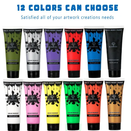 Vista 6 de Bowitzki Pintura facial y corporal de 2 onzas, maquillaje en crema, 2.0 fl oz, pintura facial a base de agua, efectos especiales para adultos, Negro