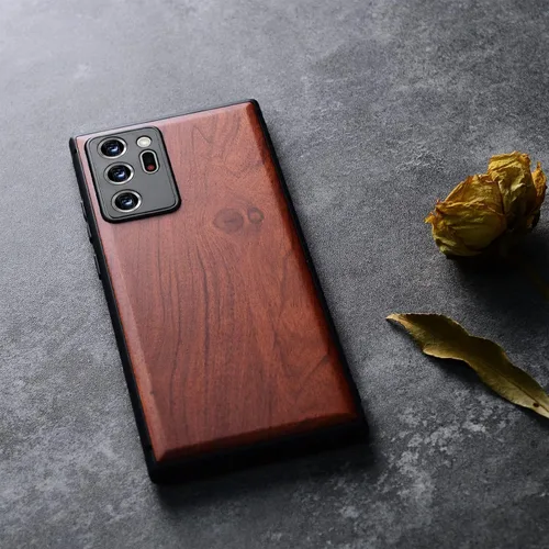 Vista 8 de Carveit Funda de madera para Galaxy Note20 Ultra [madera real dura y TPU suave negro] funda protectora única y elegante de madera compatible