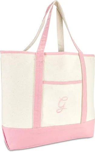 Vista 15 de DALIX Bolso de mano de lona de algodón para mujer Bolsos de hombro grandes Monograma rosa A - Z K