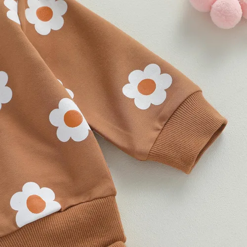 Vista 5 de Conjunto de sudadera de manga larga con cuello redondo y pantalones deportivos para bebé niña de 2 piezas