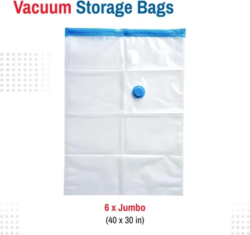 Vista 3 de Bolsas de almacenamiento al vacío reutilizables premium (paquete de 6), ahorran un 80% más de espacio para almacenar. Doble cierre y válvula