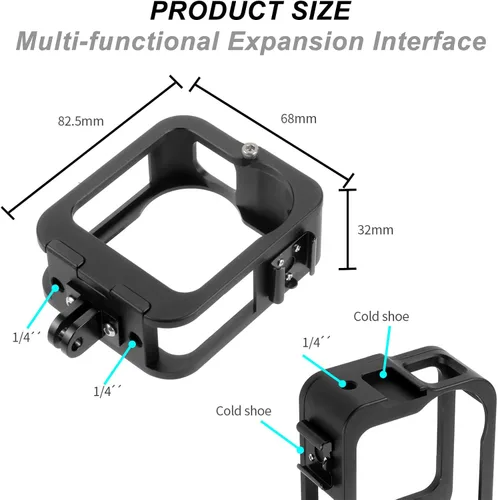 Vista 2 de Accesorios para Gopro Max Funda de aleación de aluminio, carcasa protectora de marco con interfaz de zapata compatible con GoPro MAX lente