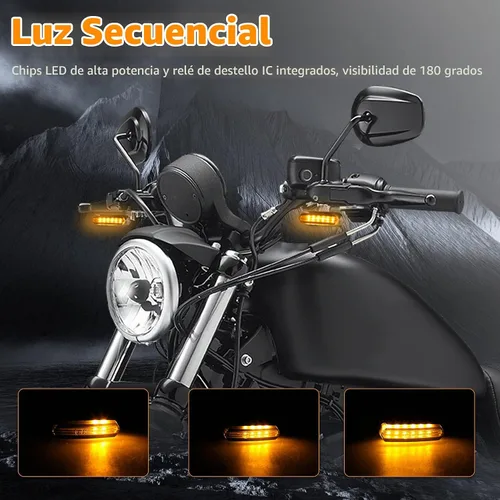 Vista 2 de NTHREEAUTO Señales de giro secuenciales de manubrio delanteras, intermitentes LED de flujo para motocicleta, mini luz de marcha compatible