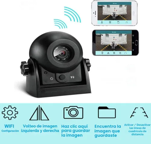 Vista 5 de Cámara de respaldo inalámbrica, cámara de visión trasera magnética HD de 1080P para camiones/RV/remolque, funciona con CarPlay y Android