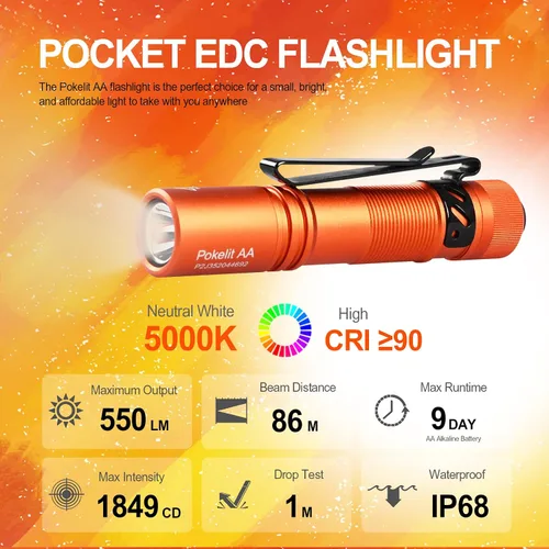 Vista 2 de ACEBEAM Pokelit AA linterna mini recargable con clip, linterna de bolsillo EDC de 550 lúmenes altos, linterna pequeña súper brillante, linterna LED