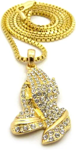 Vista 6 de Collar de cadena de cuerda de oro con 21 manos de oración, 17.9 in, color plateado