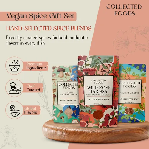 Vista 2 de Set de regalo de especias veganas, colección gourmet de condimentos de chefs de NYC Incluye Za’atar, polvo Umami, mezcla toscana, especia Harissa
