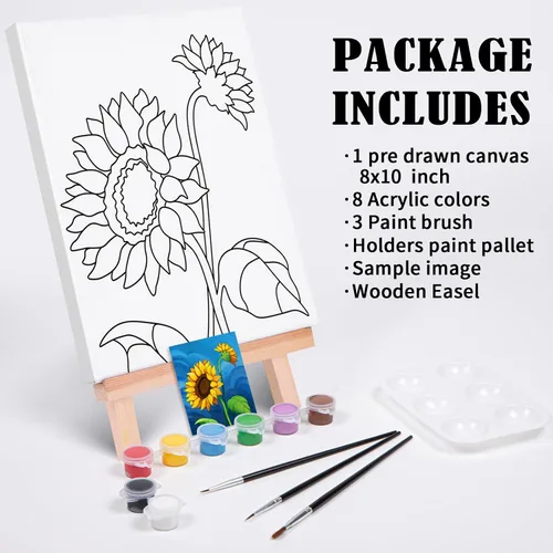 Vista 6 de VOCHIC Kit de pintura y sorbo Kit de pintura de lienzo predibujado para adultos y niños, kit de suministros de fiesta de pintura de lienzo