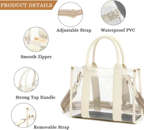 Vista 5 de Bolsa transparente aprobada para estadios, bolsa transparente para eventos de estadio, bolso de plástico para mujer