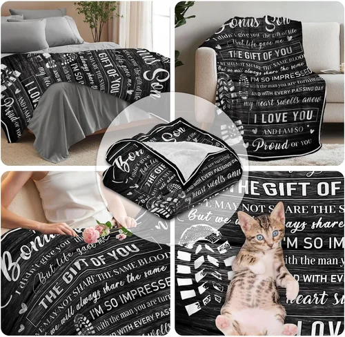 Vista 3 de Regalos para hijastro para mi hijo llaveros de padrastro mantas de regalo para padrastro llaveros de boda adopción para cumpleaños Acción de Gracias