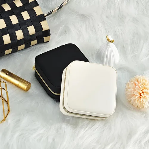 Vista 4 de Joyero con espejo, organizador de viaje de joyería para mujeres y niñas, estuche de joyería de viaje, regalos de dama de honor, accesorios