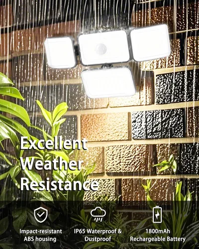 Vista 6 de CLAONER Luces solares para exteriores, sensor de movimiento, 3500 lm, 288 luces LED de seguridad con control remoto, IP67, impermeable, 4 cabezales