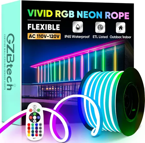 Vista 10 de GZBtech Tira de luces LED flexibles de neón de 16.4 pies, tira de luz impermeable CA de 110-120 V, 120 LEDs/M, iluminación de neón conectable