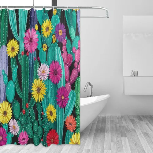 Vista 18 de MNSRUU Fabric Shower Curtain, Flowers and Butterflies Pink Waterproof Polyester Curtains with Hooks for Home Bathroom Decorative
