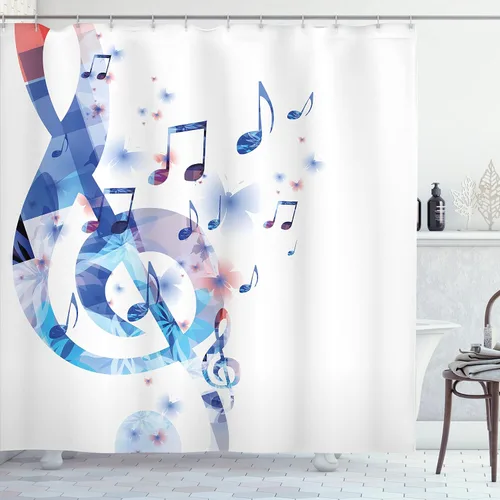 Vista 41 de Ambesonne set de cortina para baño decorativa de tela de poliéster con ganchos