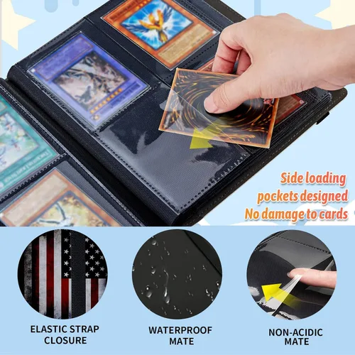 Vista 4 de Carpeta de tarjetas coleccionables de 4 bolsillos para 320 tarjetas, libro con banda elástica que se adapta a la mayoría de tarjetas