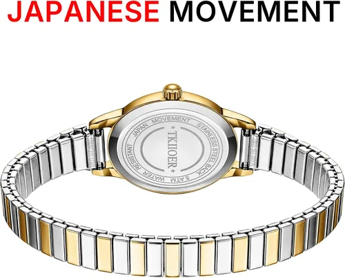 Vista 3 de Relojes pequeños de oro para mujer, reloj analógico de esfera fácil de leer, caja ovalada, banda de expansión de acero inoxidable, reloj impermeable