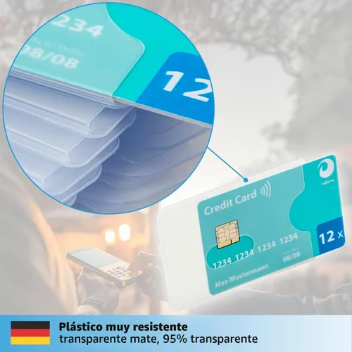 Vista 6 de valonic Fundas para tarjetas de crédito - Paquete de 12 - Fundas de plástico transparente resistentes - Fundas protectoras
