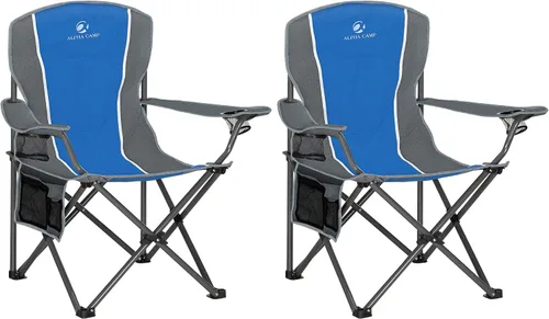 Vista 10 de ALPHA CAMP Silla plegable de gran tamaño para campamento, soporte de marco de acero resistente, 350 libras, brazo acolchado plegable con soporte