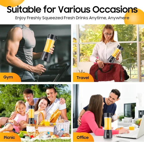 Vista 4 de Licuadora portátil inalámbrica de tamaño personal – Licuadora sin BAP para hacer batidos y batidos, taza de jugo de 12 onzas con 6 cuchillas, se