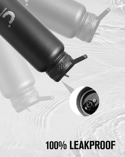 Vista 6 de Coolplus - Botella de agua de 32 onzas aislada, termo de agua de acero inoxidable con popote de metal de doble pared al vacío con funda de Negro