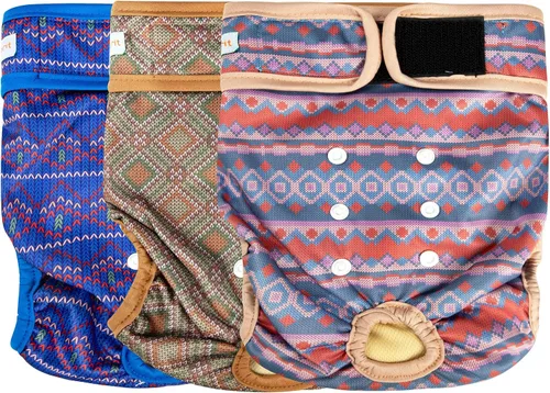 Vista 15 de Langsprit Pañales lavables para perro hembra (paquete de 3 unidades) - Sin fugas, reutilizables, para perritas en período, calzones altamente Negro