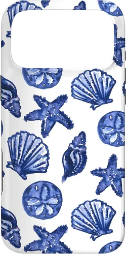 Vista 22 de Funda azul para iPhone 16, diseño de conchas marinas náuticas para nieta costera