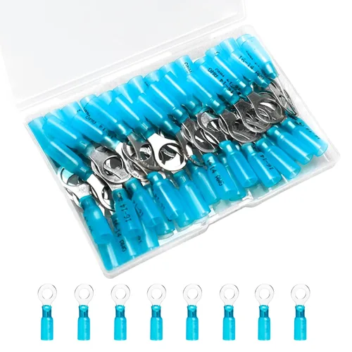 Vista 11 de 50 unidades de conectores de cable termorretráctiles, terminales de anillo impermeables de 12-10 AWG, terminales de cable de 12-10 AWG de 1/4" (M6)