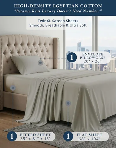 Vista 419 de LANE LINEN - Sábanas individual 100% algodón egipcio suave, cómodo y grueso de calidad de hotel, costuras reforzadas totalmente elásticas, sin