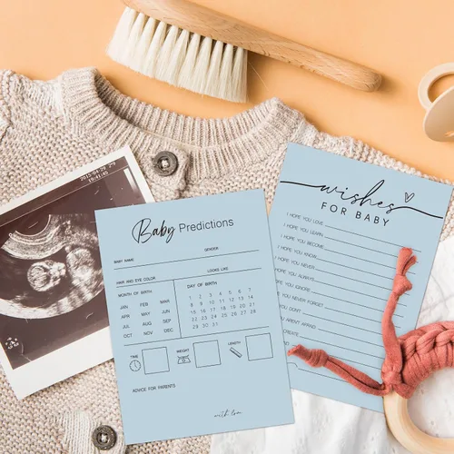 Vista 4 de Whaline 50 hojas de predicciones y consejos para baby shower, tarjetas de actividades para juegos de fiesta, nuevo libro de consejos para padres