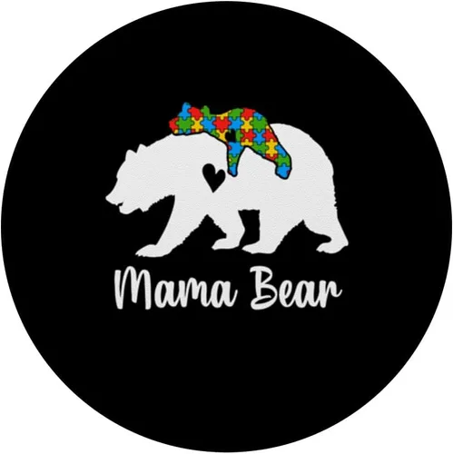 Vista 3 de Mama Bear Love Support Autism Awareness Bear Family PopSockets Adhesive PopGrip